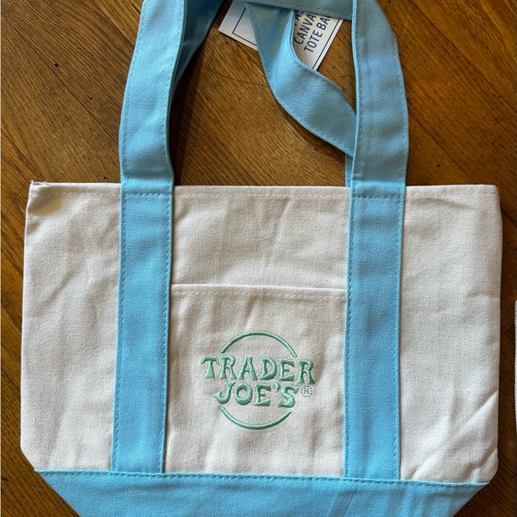 Trader Joe's LIMITED EDITION Pastel Mini Pastel BLUE Canvas Tote Bags 2025 NWT - Picture 1 of 2